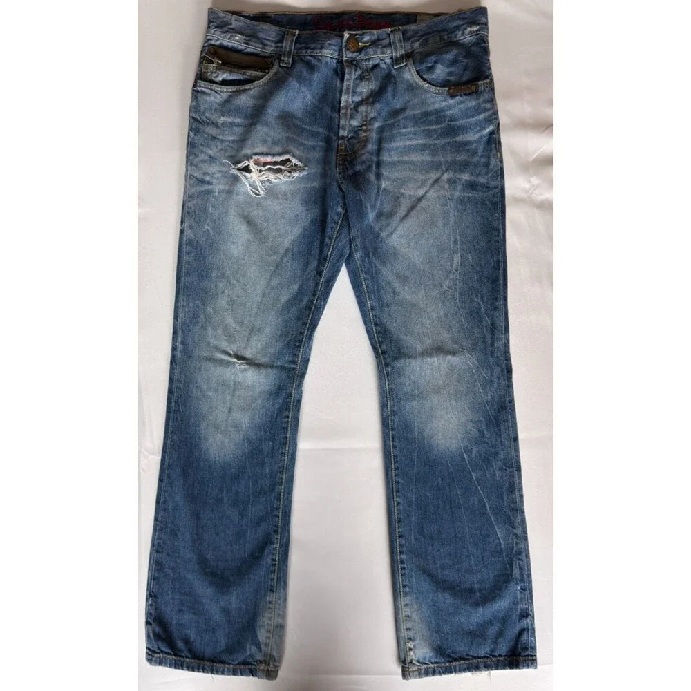 Sicko Denim 19 Jeans Mens 34x31 Distressed Zip Pocket Blue Y2K